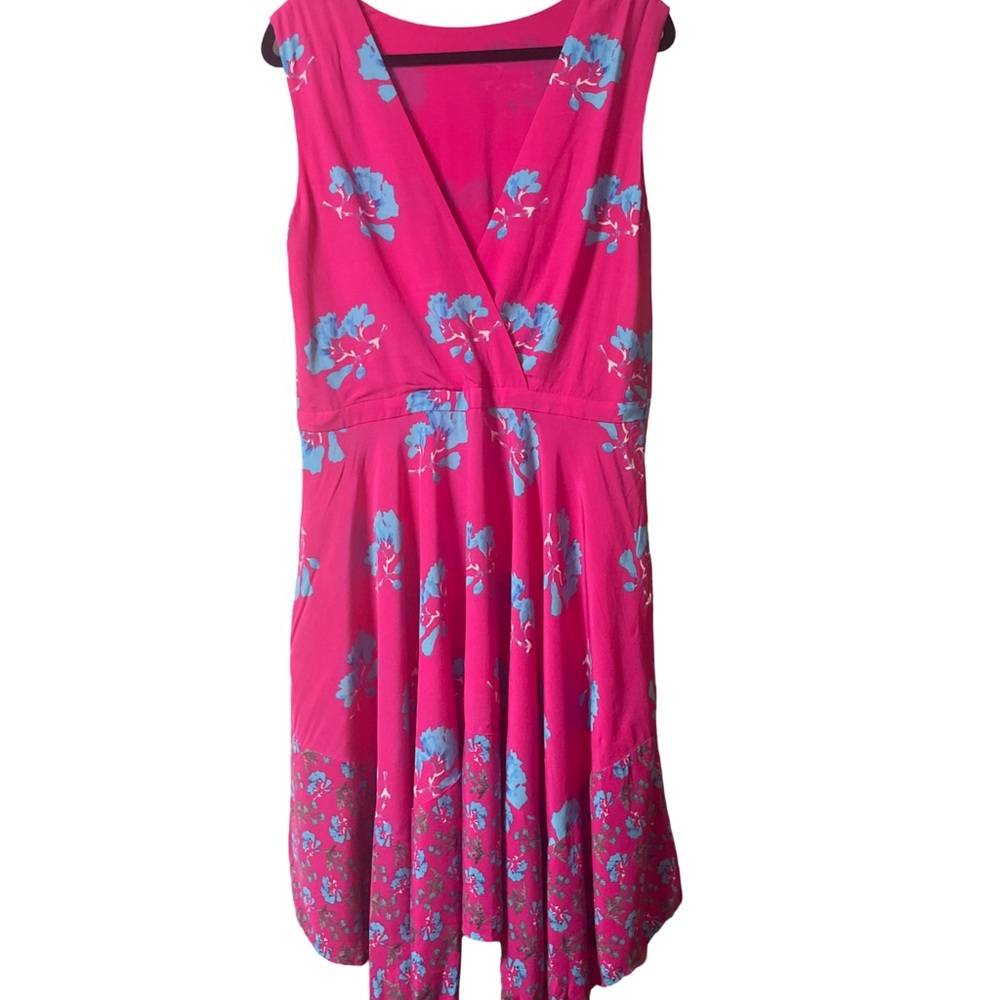 Maje NWT Rushia Pink and Blue Floral Handkerchief Hem Dress Size Large - Picture 7 of 16